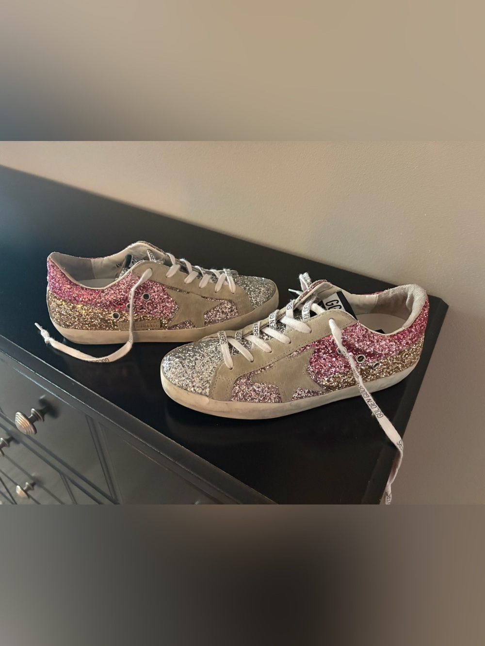 Golden Goose Pink & Silver Glitter Low-Top Sneakers
